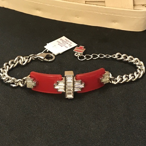 *SOLD* Red Bar Rhinestone & Chain Bracelet